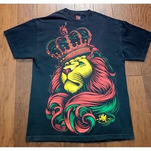 VTG Abel Rasta Crown Lion T-Shirt Size XL‎ Black Short Sleeve Graphic Men's